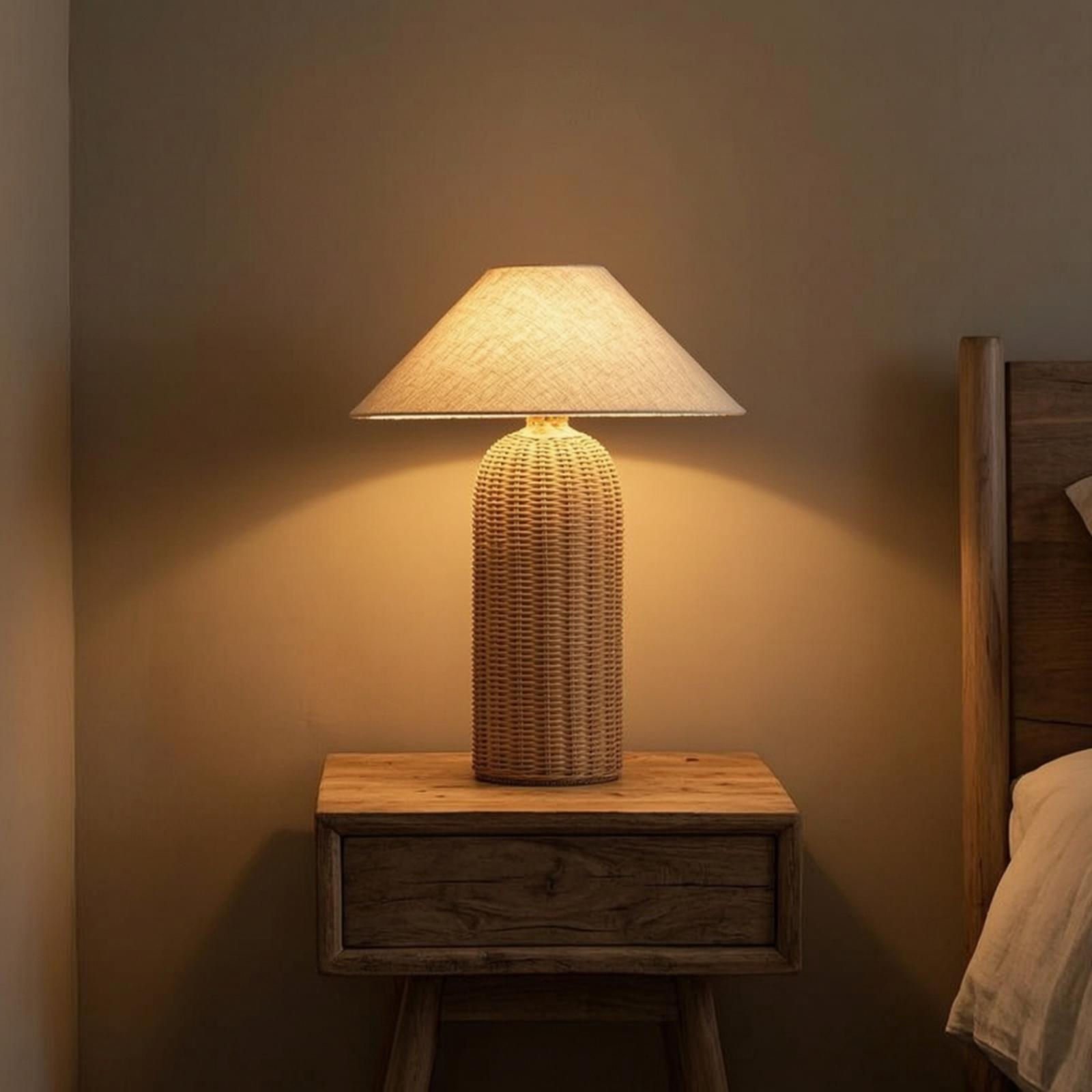 Decor Lighting Table Lamps - Yatak Başı Lambası Rattan Tabanlı Kumaş
