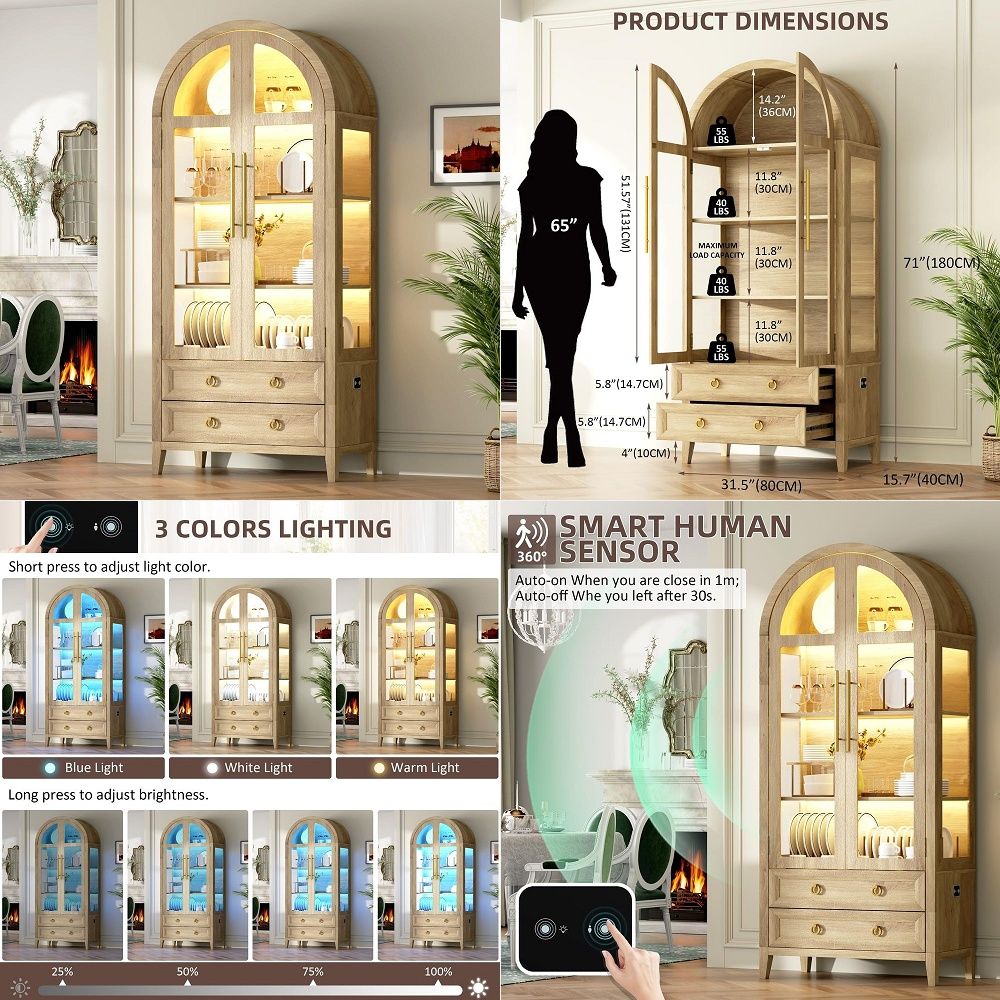 Lighting & Home Decor Studio - 71 Kemerli Cam Kapılı Antika Dolabı,