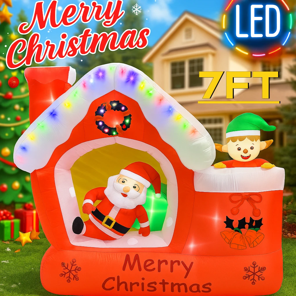 Santa'S Elves Holiday Lighting & Decor Llc - 7FT Dev Noel Şişme Noel Baba