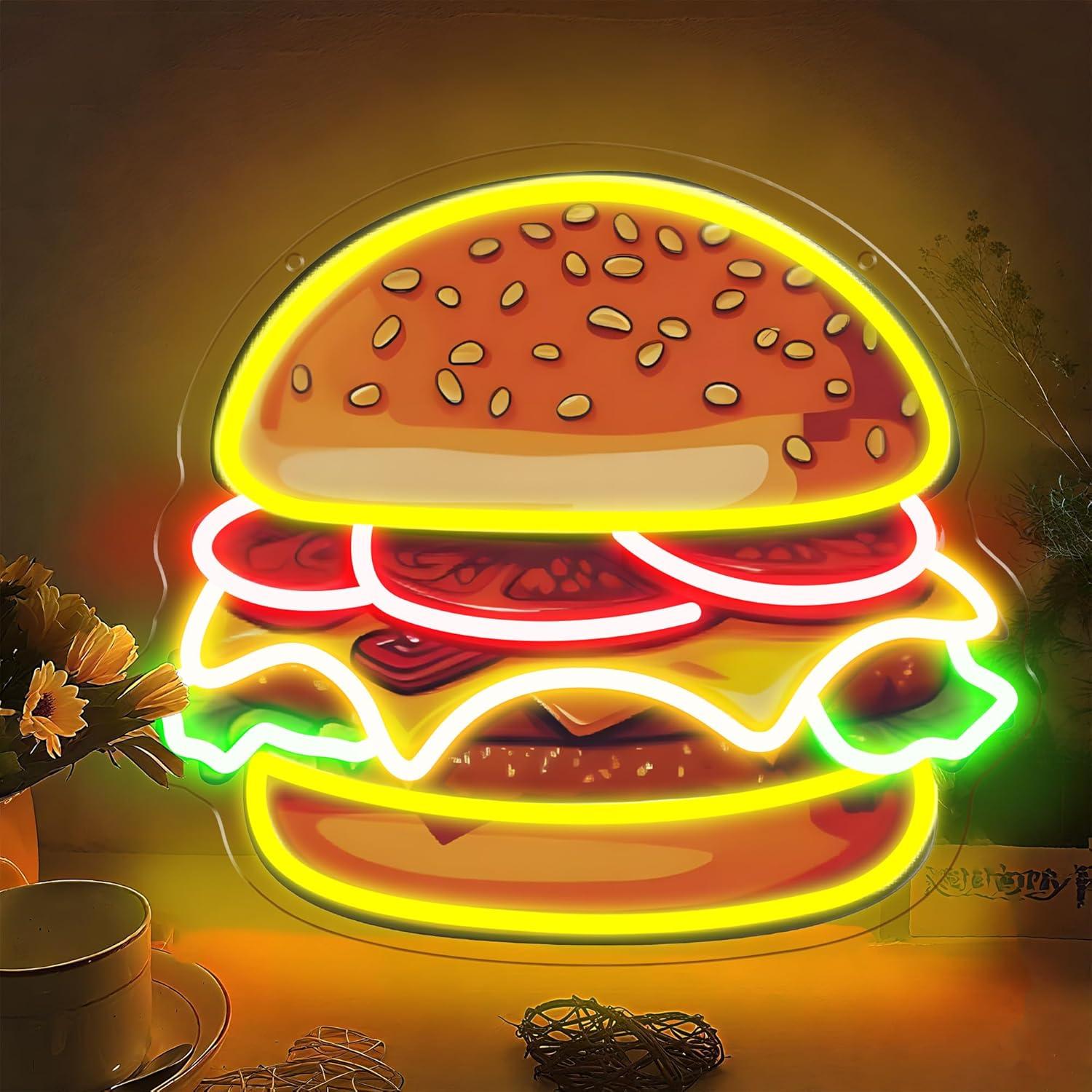 Kitchen Decor Lighting - Burger Neon Tabela LED Hamburger Duvar